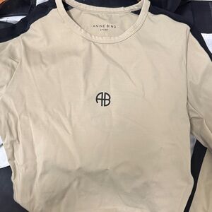 Anine Bing Sport Beige and Black Long Sleeve Tee